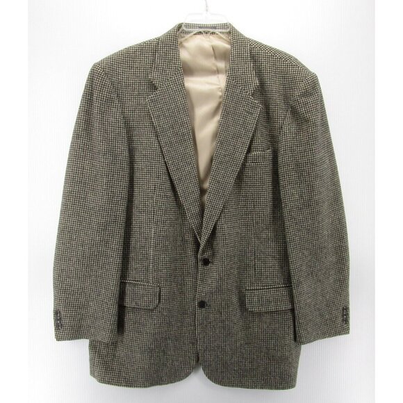 Eddie Bauer Sport Coat 46 Tall AKA Houndstooth Blazer Camel Flannel - Picture 1 of 12
